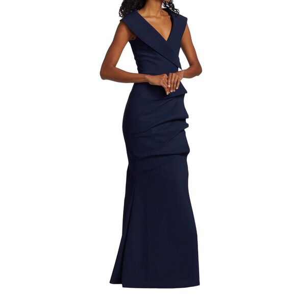 Chiara Boni La Petite Robe Norc Cocoon Collar Trumpet Gown Blue Notte Sz 6 - Picture 2 of 12